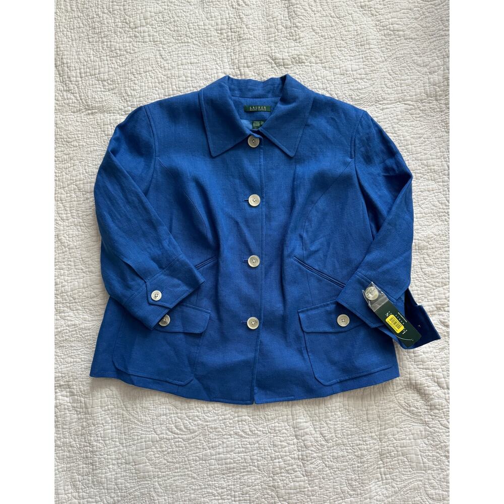 Vintage Ralph Lauren Royal Blue Linen Blazer Jacket NWT Made in USA Size 22W
